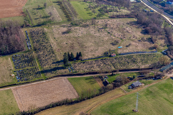 Aerial view of Grave rows on the grounds of the cemetery in Ettendorf in Grand Est, France