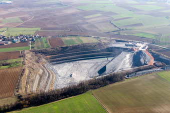 Aerial view of Site and tailings area of the gravel mining in Lixhausen in Grand Est, France