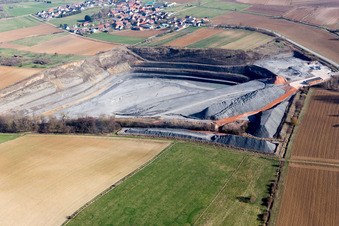 Site and tailings area of the gravel mining in Lixhausen in Grand Est, France from above