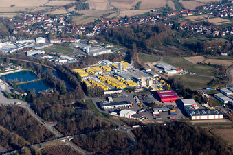 Drone image of District Freistett in Rheinau in the state Baden-Wuerttemberg, Germany