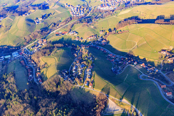 Aerial view of Am Ruttersrain, a district between Baden vineyards in the district Büchelbach in Sasbachwalden in the state Baden-Wuerttemberg, Germany