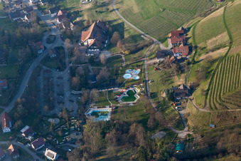 Aerial view of Adventure outdoor pool in Sasbachwalden in the state Baden-Wuerttemberg, Germany