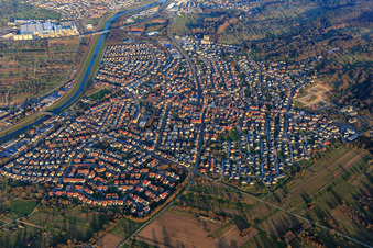 Aerial view of City overview from the west in Kuppenheim in the state Baden-Wuerttemberg, Germany