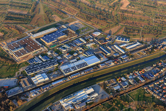 Industrial area north of the Murg with Mercedes-Benz plant Kuppenheim, Fahrner Contract Logistics GmbH and Smurfit Kappa in Kuppenheim in the state Baden-Wuerttemberg, Germany