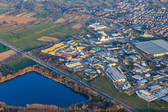 Maslch South industrial area with Xella Deutschland GmbH, Logistikzentrum Karlsruhe GmbH, Seifert Logistics Group and DPDDE in the district Neumalsch in Malsch in the state Baden-Wuerttemberg, Germany