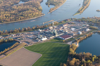Aerial view of Industry on the Rhine in Lauterbourg in the state Bas-Rhin, France