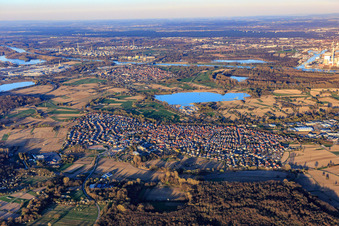 City view from the west to the Rhine in Hagenbach in the state Rhineland-Palatinate, Germany