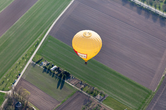 Aerial view of Balloon launch in the district Hayna in Herxheim bei Landau in the state Rhineland-Palatinate, Germany