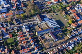Aerial view of Herxheim Primary School and Elmar Weiller Festival Hall Herxheim in Herxheim bei Landau in the state Rhineland-Palatinate, Germany