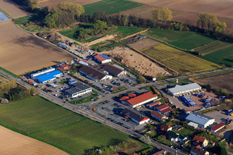 Im Riegel commercial area with ALDI SÜD, PENNY, Schuh-Hanss, KiK Herxheim and dm-drogerie markt in Herxheim bei Landau in the state Rhineland-Palatinate, Germany