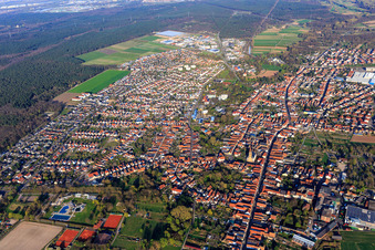 Overview of the town from the west in Bellheim in the state Rhineland-Palatinate, Germany