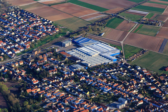 Aerial view of City view from the northwest with Kardex Remstar in Bellheim in the state Rhineland-Palatinate, Germany