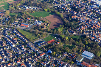 Spiegelbachpark, Spiegelbachhalle and Fortmühlhalle in Bellheim in the state Rhineland-Palatinate, Germany