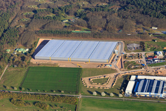 Construction site of the logistics hall for Continental Reifen GmbH and FIEGE Logistik in Bellheim in the state Rhineland-Palatinate, Germany