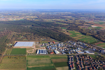 Waldstückerring industrial area with construction site of the logistics hall for Continental Reifen GmbH and FIEGE Logistik in Bellheim in the state Rhineland-Palatinate, Germany