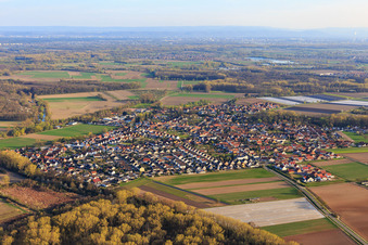 Village view in the Rhine meadows from the northwest in Hördt in the state Rhineland-Palatinate, Germany