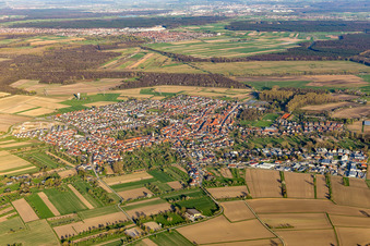 From the west in the district Liedolsheim in Dettenheim in the state Baden-Wuerttemberg, Germany