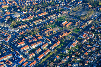 Lower Buchstraße from the northwest with the Brickworks Museum Jockgrim in Jockgrim in the state Rhineland-Palatinate, Germany