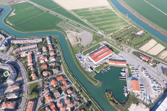 Oblique view of Caorle in the state Metropolitanstadt Venedig, Italy