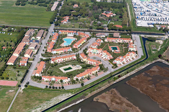 Pleasure boat marina with docks and moorings on the shore area of Marina Punta Gabbiani Aprilia Marittima in the district Aprilia Marittima in Bevazzana in Friuli-Venezia Giulia, Italy