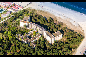 Aerial view of Former fascist holiday and recreational park for children "Colonia Varese" at the Adriatic coast in Milano Marittima in Cervia in Emilia-Romagna, Italy