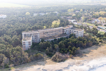 Former fascist holiday and recreational park for children "Colonia Varese" at the Adriatic coast in Milano Marittima in Cervia in Emilia-Romagna, Italy from above