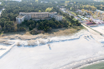 Former fascist holiday and recreational park for children "Colonia Varese" at the Adriatic coast in Milano Marittima in Cervia in Emilia-Romagna, Italy seen from above