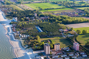Aerial view of District Lido di Pomposa-Lido degli Scacchi in Comacchio in the state Ferrara, Italy