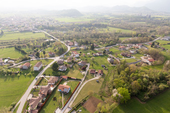 Aerial view of Borgo Ampiano in the state Friuli Venezia Giulia, Italy