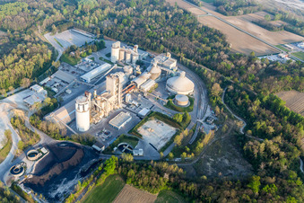 Aerial view of Mixed concrete and building materials factory of Cementizillo Spa in Zona Industriale Pedris in Friuli-Venezia Giulia, Italy