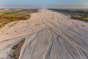 Shore areas exposed by low-water level riverbed of Tagliamento in Vajont in Friuli-Venezia Giulia, Italy