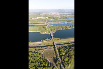 Rhine Lock Iffezheim in Roppenheim in the state Bas-Rhin, France out of the air