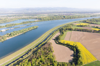 Rhine Lock Iffezheim in Roppenheim in the state Bas-Rhin, France from the plane