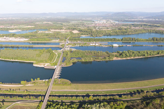 Drone image of Rhine Lock Iffezheim in Roppenheim in the state Bas-Rhin, France