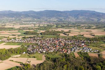 Village - view on the edge of agricultural fields and farmland in Unzhurst in the state Baden-Wurttemberg, Germany