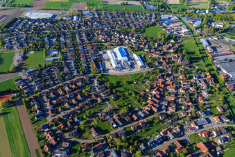 Aerial view of View of the town with Regenold Bausysteme factory in the district Vimbuch in Bühl in the state Baden-Wuerttemberg, Germany