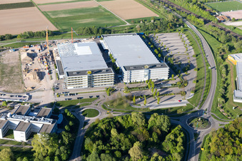 Oblique view of Bußmatten industrial area LUK construction site in Bühl in the state Baden-Wuerttemberg, Germany