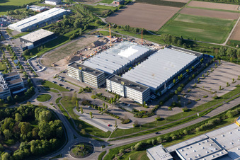 Bußmatten industrial area LUK construction site in Bühl in the state Baden-Wuerttemberg, Germany seen from above