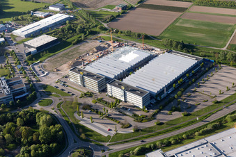 Bußmatten industrial area LUK construction site in Bühl in the state Baden-Wuerttemberg, Germany from the plane