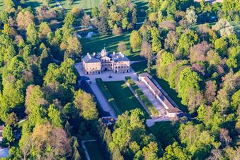 Aerial photograpy of Building complex in the park of the castle Favorite in Rastatt in the state Baden-Wurttemberg, Germany