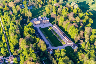 Building complex in the park of the castle Favorite in Rastatt in the state Baden-Wurttemberg, Germany from above