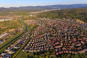 Overview of the Murg Valley from the west in Kuppenheim in the state Baden-Wuerttemberg, Germany