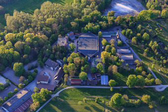 Aerial view of Open-air stage of the Volksschauspiele Ötigheim eV in Ötigheim in the state Baden-Wuerttemberg, Germany