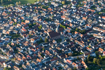 Aerial view of Town View of the streets and houses of the residential areas in Oetigheim in the state Baden-Wurttemberg, Germany