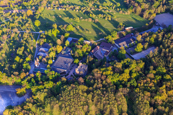 Aerial photograpy of Open-air stage of the Volksschauspiele Ötigheim eV from the west in Ötigheim in the state Baden-Wuerttemberg, Germany