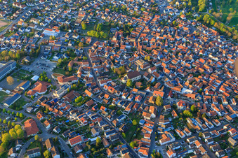 City center with church and town hall in Hagenbach in the state Rhineland-Palatinate, Germany