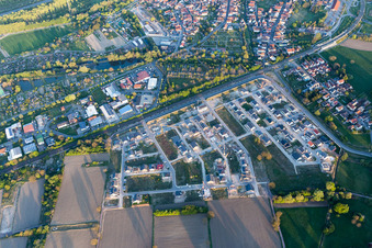 Aerial photograpy of Construction sites for new construction residential area of detached housing estate In den Niederwiesen in Woerth am Rhein in the state Rhineland-Palatinate, Germany