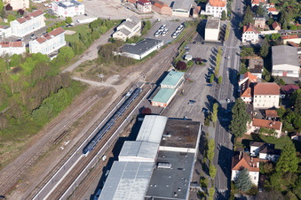Aerial view of Railroad station in Wissembourg in the state Bas-Rhin, France