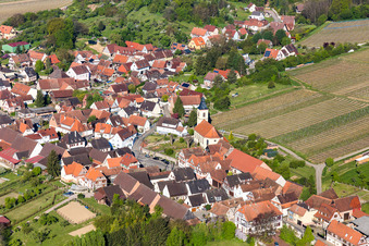 Aerial photograpy of Village - view on the edge of agricultural fields and farmland in Rott in Grand Est, France