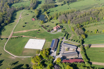 Aerial photograpy of Am Froeschenberg, Haras Lerchenberg in Gundershoffen in the state Bas-Rhin, France